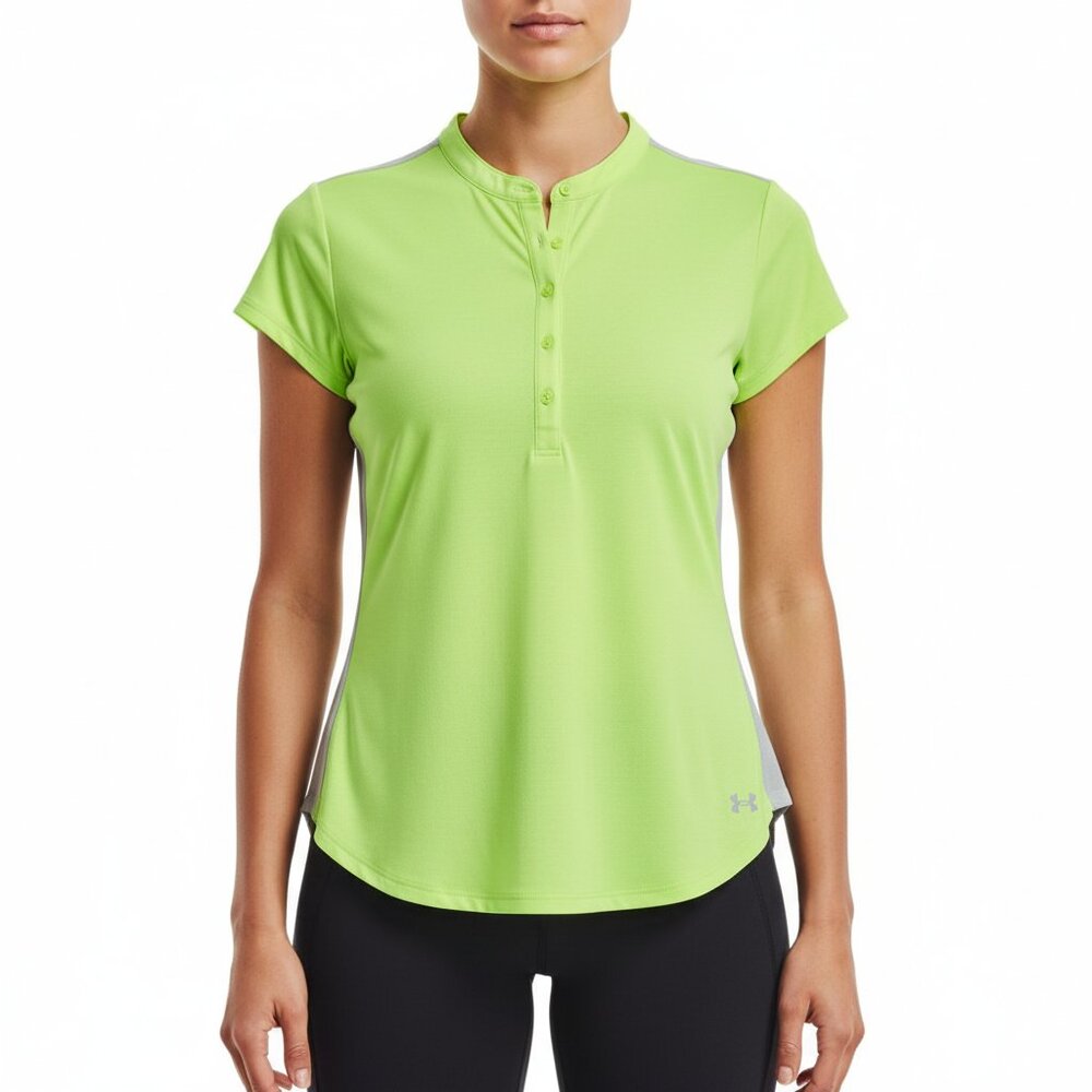 NWT Under Armour HeatGear Neon Yellow & Gray Athletic Polo – Women’s L